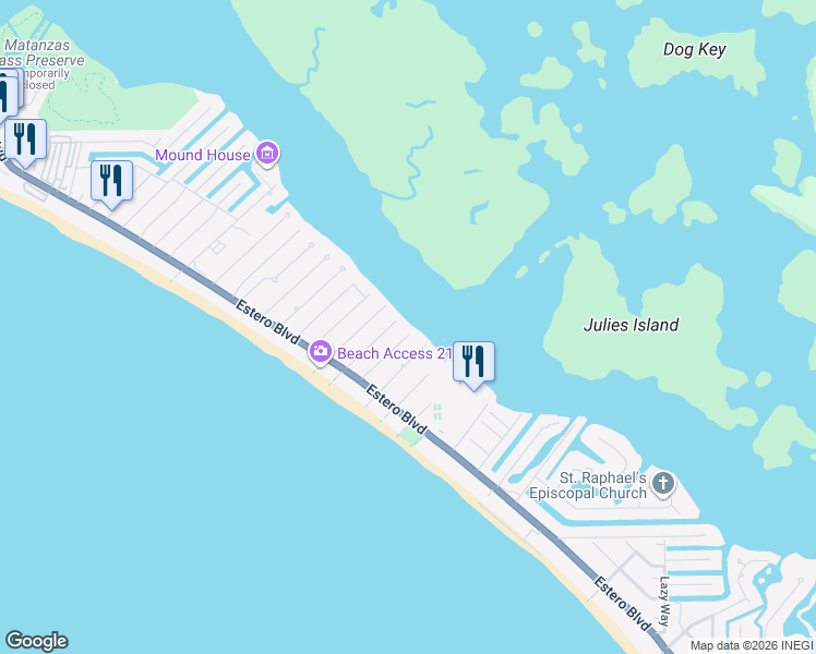 map of restaurants, bars, coffee shops, grocery stores, and more near 178 Coconut Drive in Fort Myers Beach
