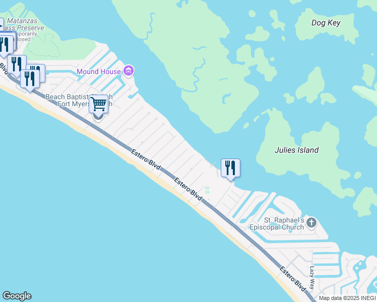 map of restaurants, bars, coffee shops, grocery stores, and more near 178 Coconut Drive in Fort Myers Beach
