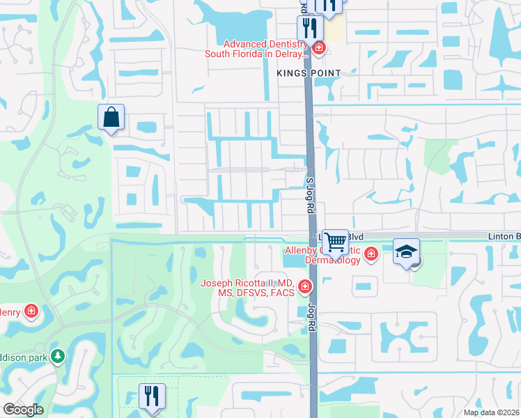 map of restaurants, bars, coffee shops, grocery stores, and more near 52 Saxony Trail in Delray Beach