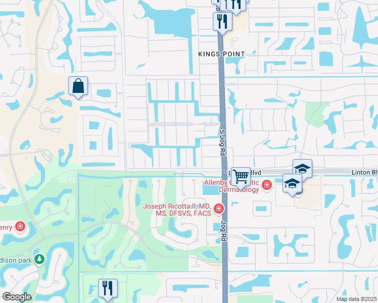 map of restaurants, bars, coffee shops, grocery stores, and more near 52 Saxony Trail in Delray Beach
