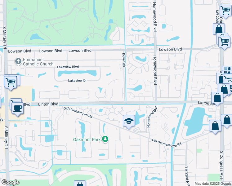 map of restaurants, bars, coffee shops, grocery stores, and more near 3011 Linton Boulevard in Delray Beach