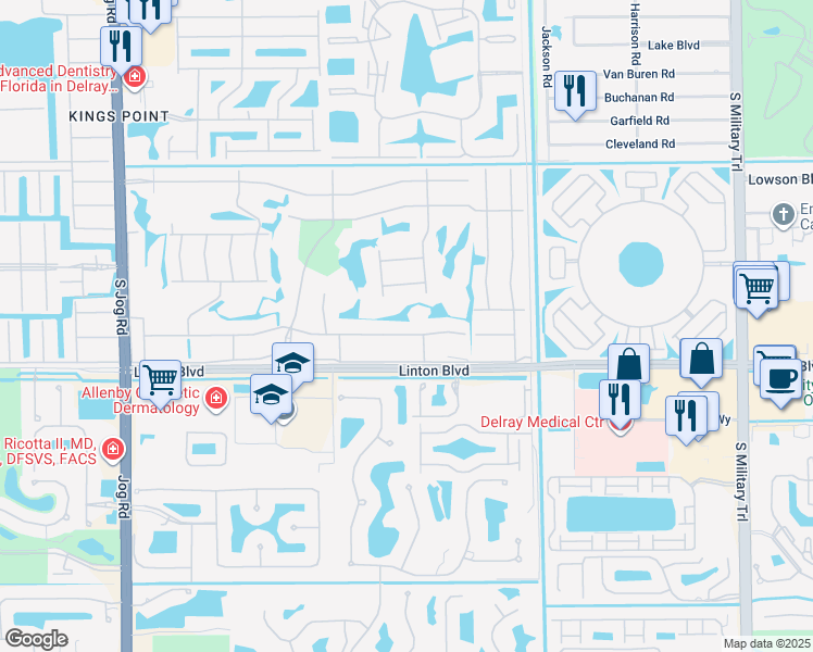 map of restaurants, bars, coffee shops, grocery stores, and more near 38 Capri Drive in Delray Beach