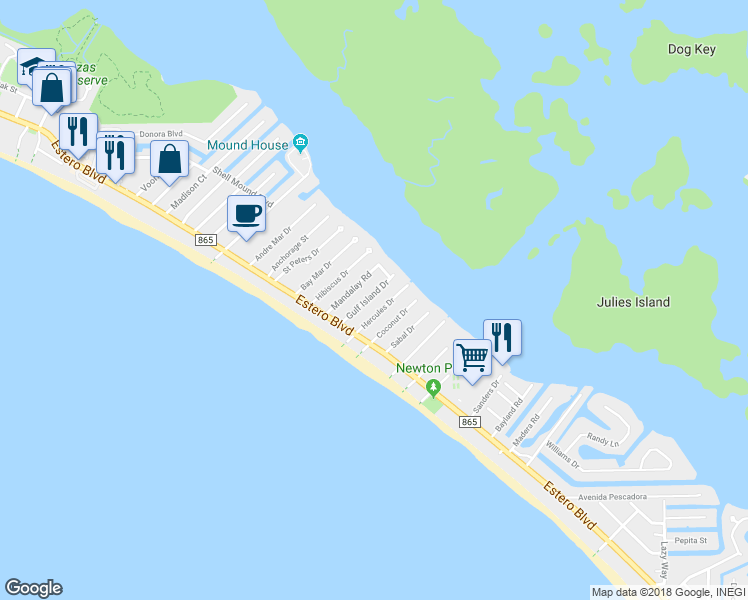 map of restaurants, bars, coffee shops, grocery stores, and more near 144 Gulf Island Drive in Fort Myers Beach