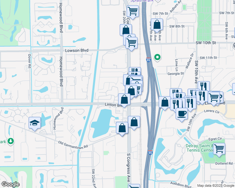map of restaurants, bars, coffee shops, grocery stores, and more near 1533 Ilene Court in Delray Beach