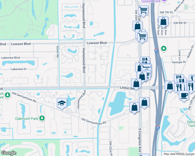 map of restaurants, bars, coffee shops, grocery stores, and more near 1151 Boxwood Drive in Delray Beach