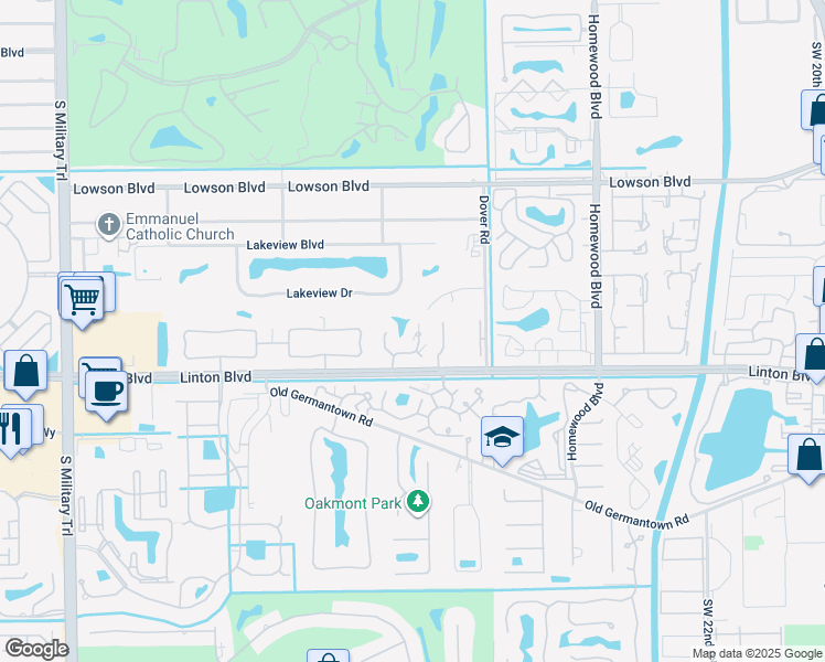 map of restaurants, bars, coffee shops, grocery stores, and more near 1530 Augusta Circle in Delray Beach