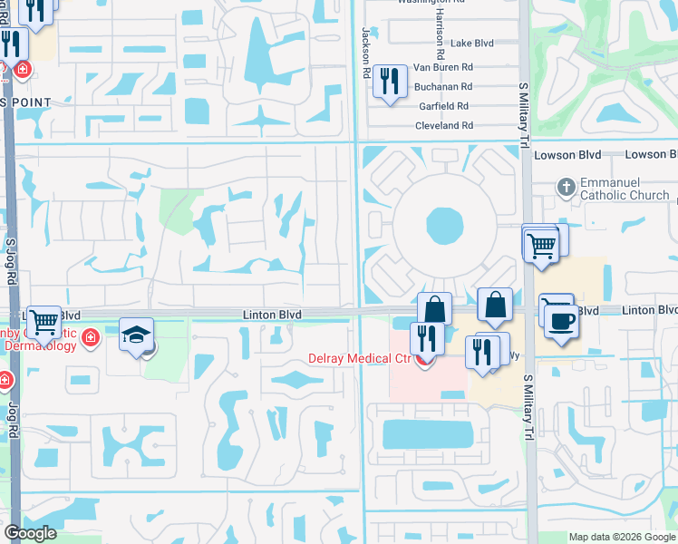map of restaurants, bars, coffee shops, grocery stores, and more near 41 Burgundy B in Delray Beach