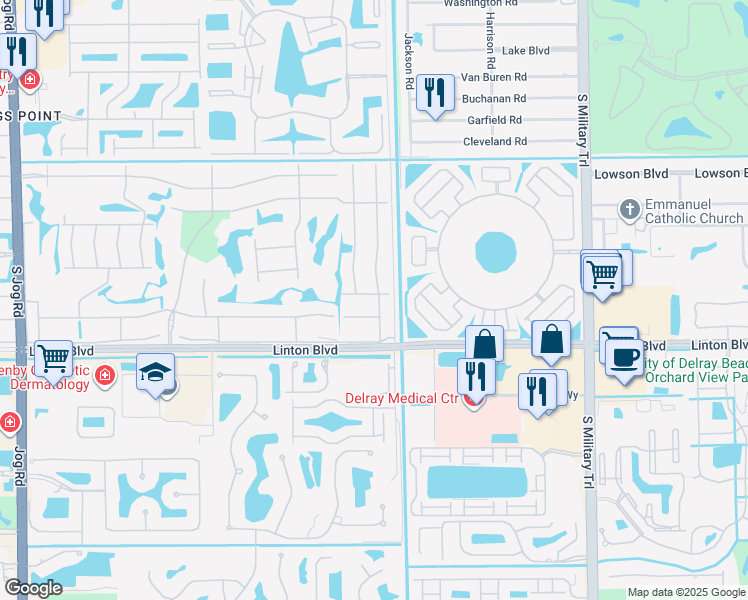 map of restaurants, bars, coffee shops, grocery stores, and more near 41 Burgundy B in Delray Beach
