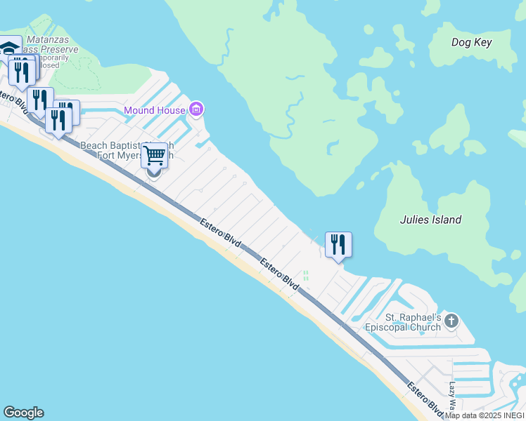 map of restaurants, bars, coffee shops, grocery stores, and more near 167 Hercules Drive in Fort Myers Beach