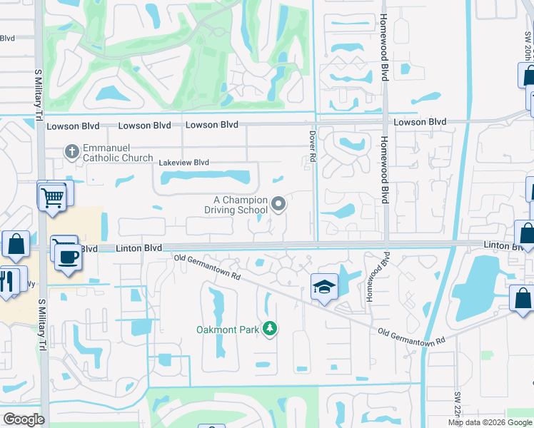 map of restaurants, bars, coffee shops, grocery stores, and more near 1440 Augusta Circle in Delray Beach