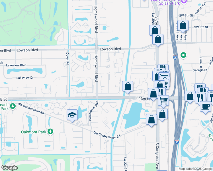map of restaurants, bars, coffee shops, grocery stores, and more near 1141 Boxwood Drive in Delray Beach