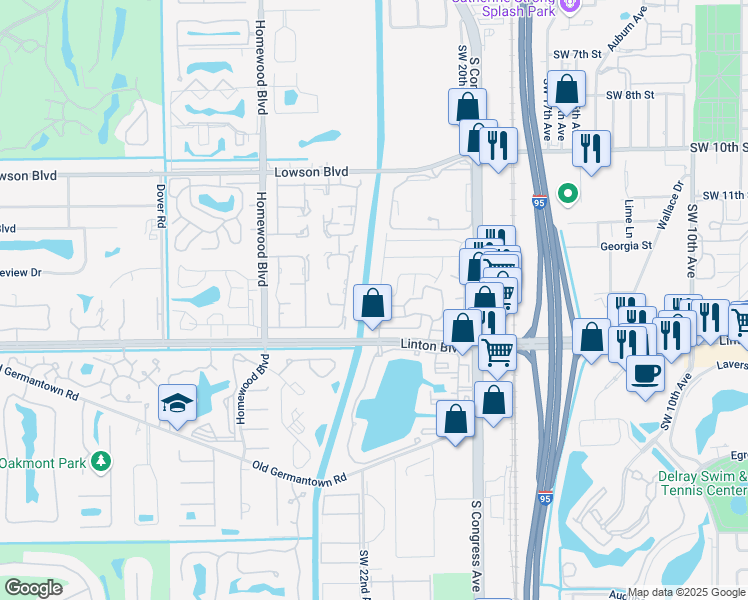 map of restaurants, bars, coffee shops, grocery stores, and more near 1408 Southwest 22nd Avenue in Delray Beach