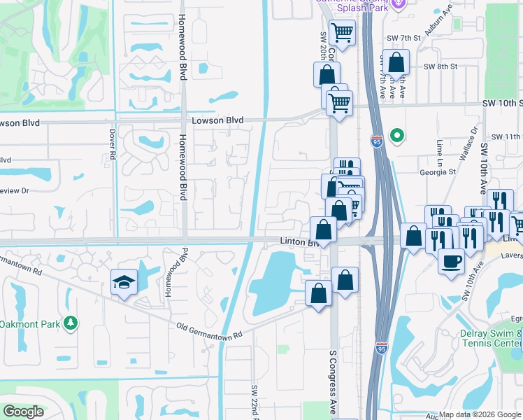 map of restaurants, bars, coffee shops, grocery stores, and more near 1408 Southwest 22nd Avenue in Delray Beach