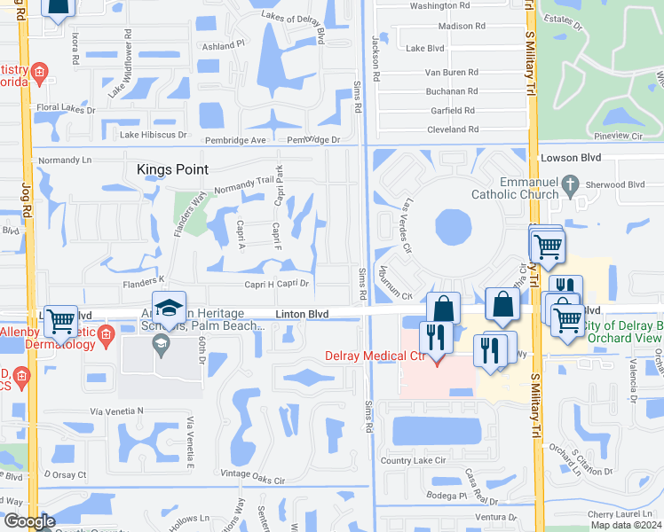 map of restaurants, bars, coffee shops, grocery stores, and more near 41 Burgundy B in Delray Beach