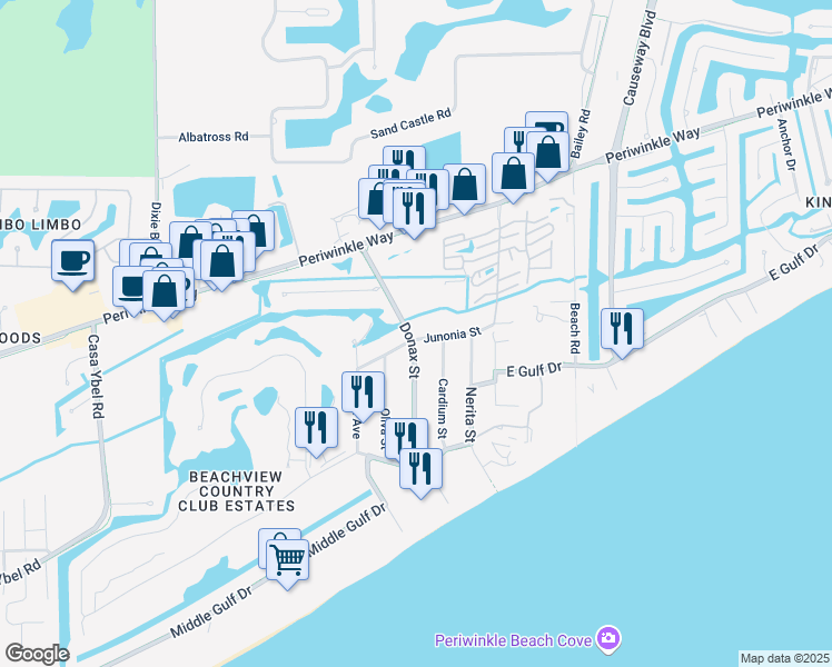 map of restaurants, bars, coffee shops, grocery stores, and more near 770 Donax Street in Sanibel