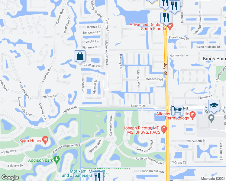 map of restaurants, bars, coffee shops, grocery stores, and more near 32 Brittany North in Delray Beach