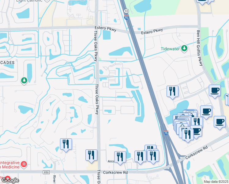 map of restaurants, bars, coffee shops, grocery stores, and more near 20221 Estero Gardens Circle in Estero