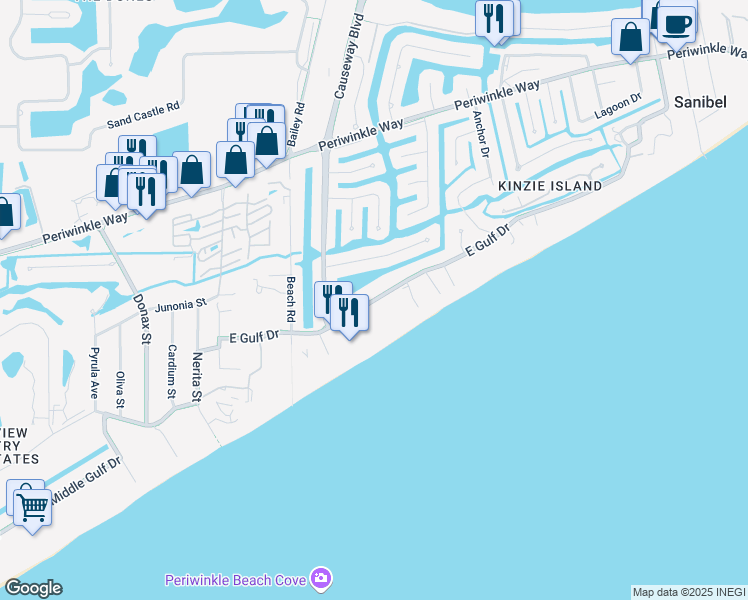 map of restaurants, bars, coffee shops, grocery stores, and more near 805 Sand Dollar Drive in Sanibel