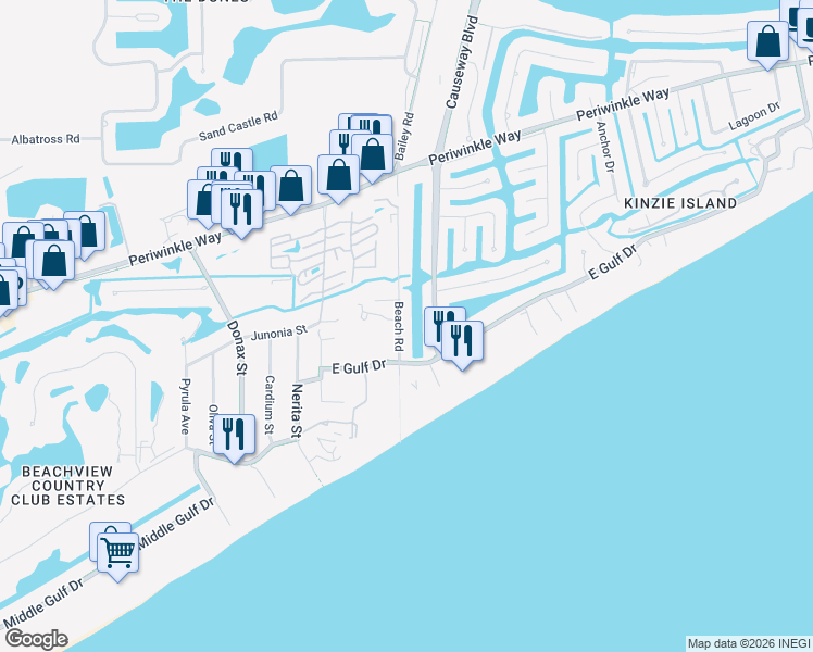 map of restaurants, bars, coffee shops, grocery stores, and more near 842 Beach Road in Sanibel