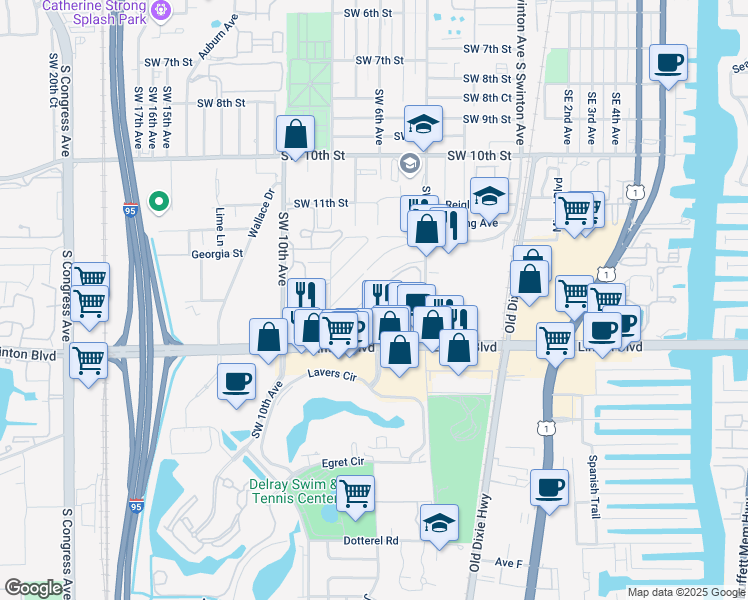 map of restaurants, bars, coffee shops, grocery stores, and more near 2380 Zeder Avenue in Delray Beach