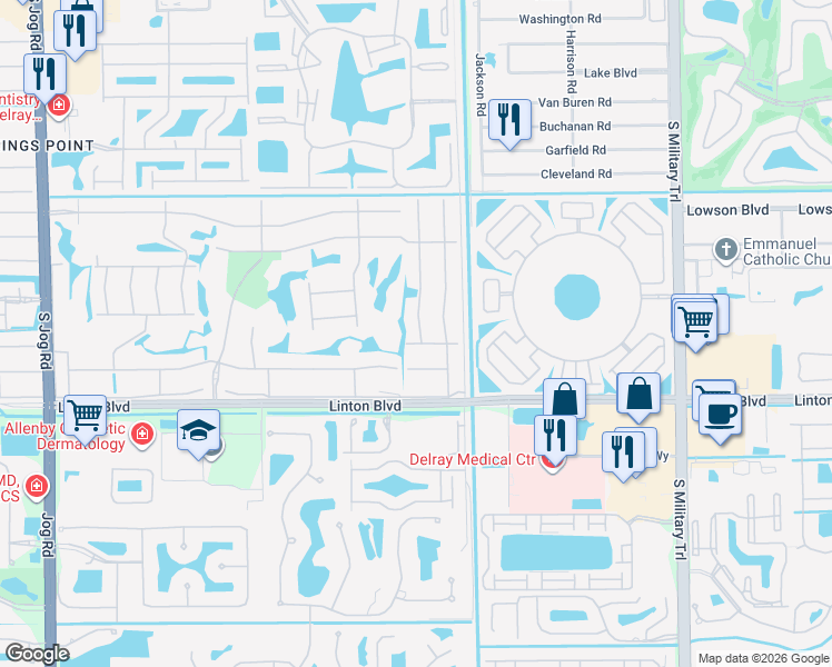map of restaurants, bars, coffee shops, grocery stores, and more near 38 Burgundy Avenue in Delray Beach