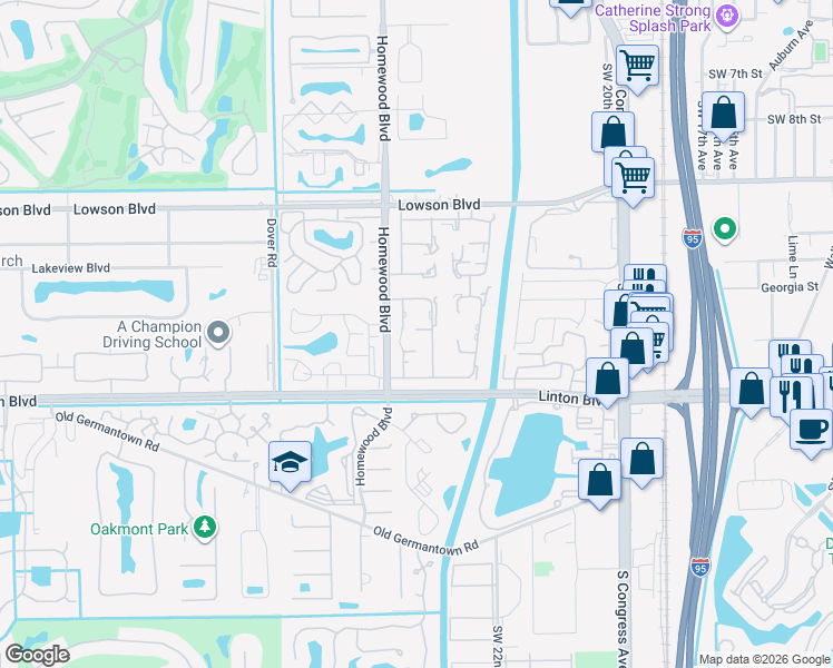 map of restaurants, bars, coffee shops, grocery stores, and more near 1121 Boxwood Drive in Delray Beach