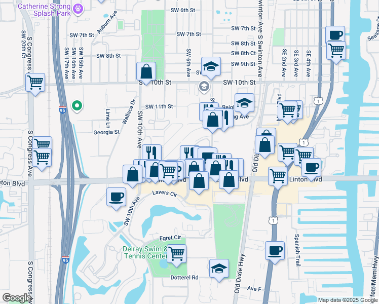 map of restaurants, bars, coffee shops, grocery stores, and more near 2380 Zeder Avenue in Delray Beach