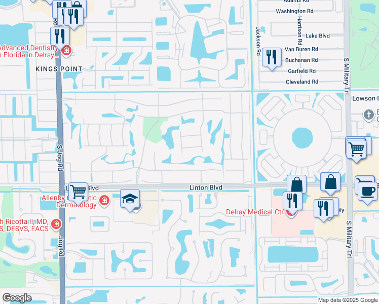 map of restaurants, bars, coffee shops, grocery stores, and more near 145 Capri East in Delray Beach
