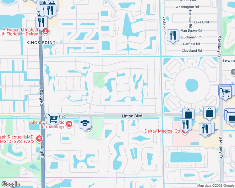 map of restaurants, bars, coffee shops, grocery stores, and more near 145 Capri East in Delray Beach