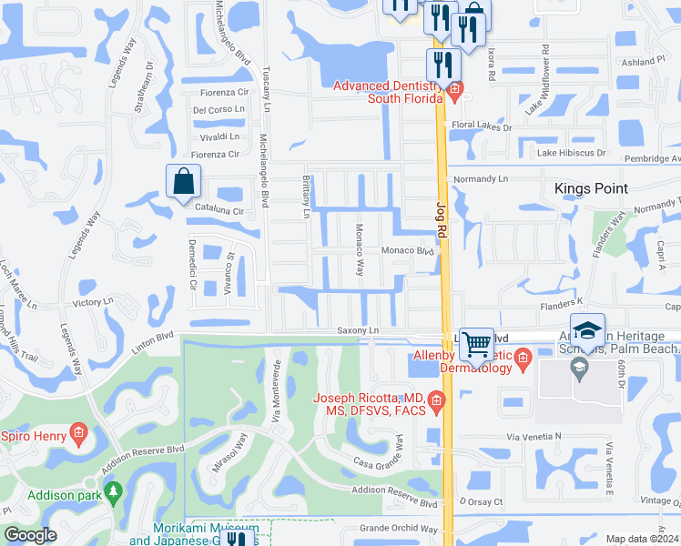 map of restaurants, bars, coffee shops, grocery stores, and more near 562 Monaco Way in Delray Beach