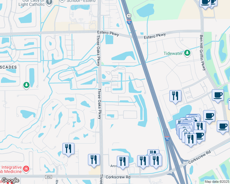 map of restaurants, bars, coffee shops, grocery stores, and more near 20221 Estero Gardens Circle in Estero