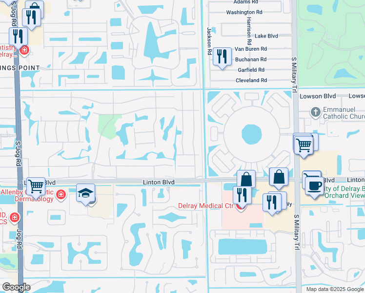 map of restaurants, bars, coffee shops, grocery stores, and more near 38 Burgundy Avenue in Delray Beach