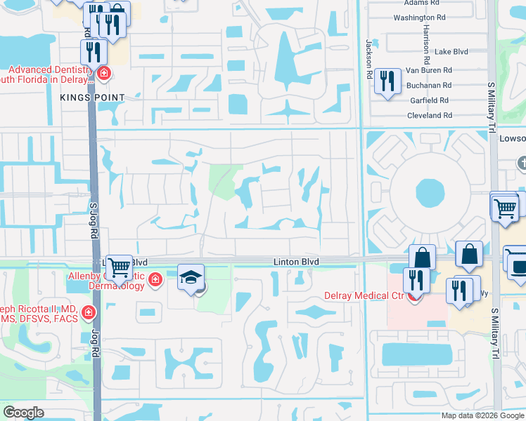 map of restaurants, bars, coffee shops, grocery stores, and more near 145 Capri East in Delray Beach