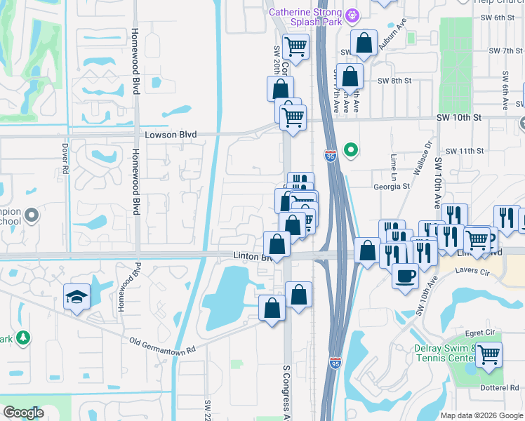 map of restaurants, bars, coffee shops, grocery stores, and more near 1331 Southwest 21st Avenue in Delray Beach