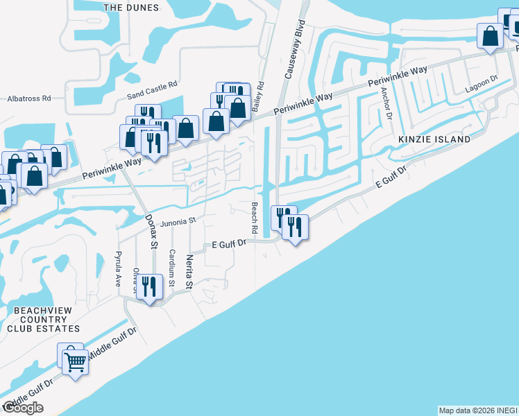 map of restaurants, bars, coffee shops, grocery stores, and more near 842 Beach Road in Sanibel