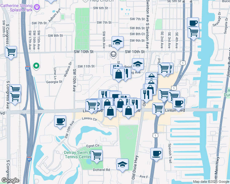 map of restaurants, bars, coffee shops, grocery stores, and more near 2259 Linton Ridge Circle in Delray Beach
