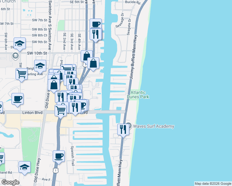 map of restaurants, bars, coffee shops, grocery stores, and more near 1011 Rhodes Villa Avenue in Delray Beach