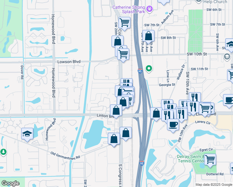 map of restaurants, bars, coffee shops, grocery stores, and more near 1319 Southwest 20th Terrace in Delray Beach