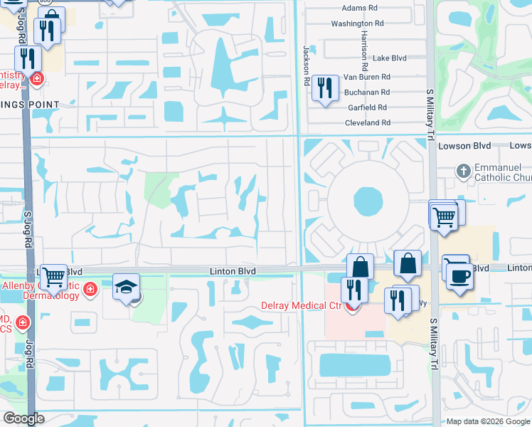 map of restaurants, bars, coffee shops, grocery stores, and more near 38 Burgundy Avenue in Delray Beach