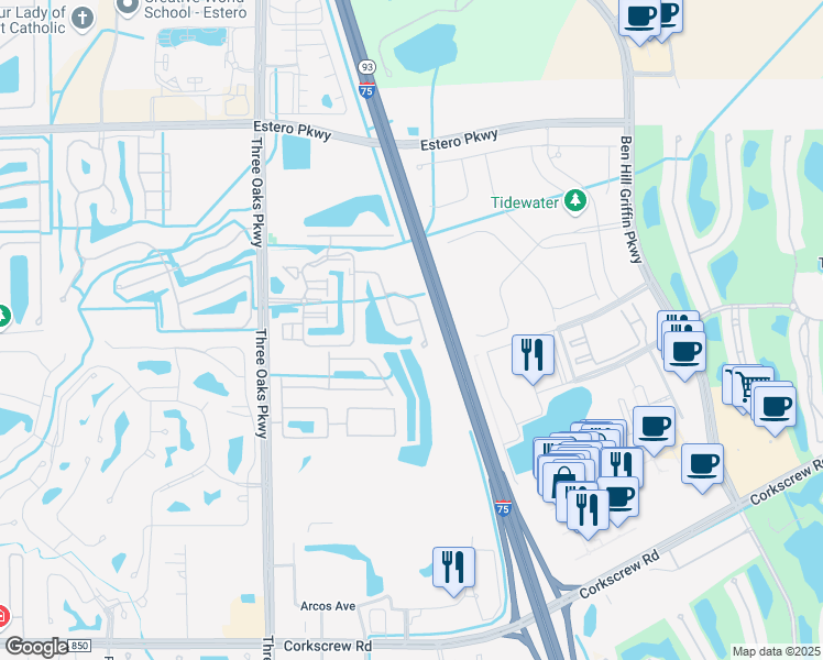 map of restaurants, bars, coffee shops, grocery stores, and more near 10127 Villagio Palms Way in Estero
