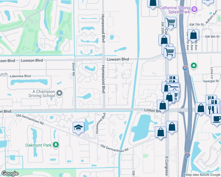 map of restaurants, bars, coffee shops, grocery stores, and more near 1121 Boxwood Drive in Delray Beach