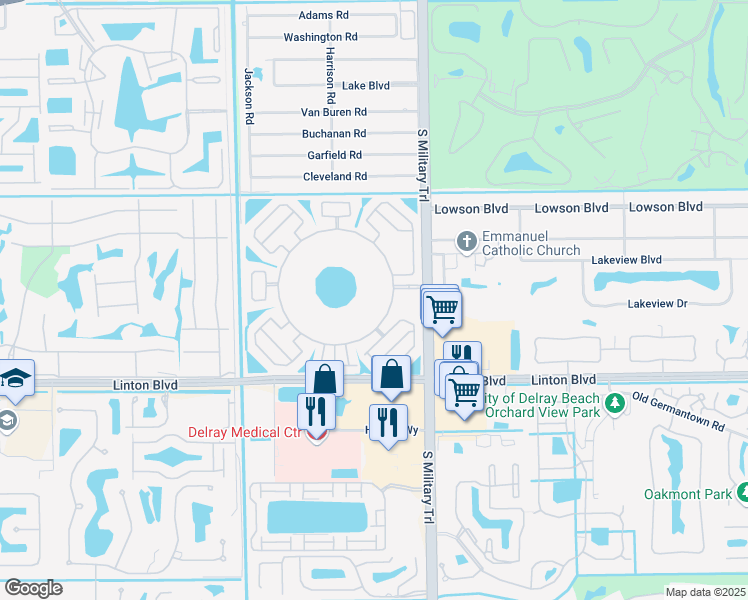 map of restaurants, bars, coffee shops, grocery stores, and more near 15820 Forsythia Circle in Delray Beach