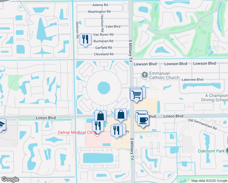 map of restaurants, bars, coffee shops, grocery stores, and more near 5340 Las Verdes Circle in Delray Beach