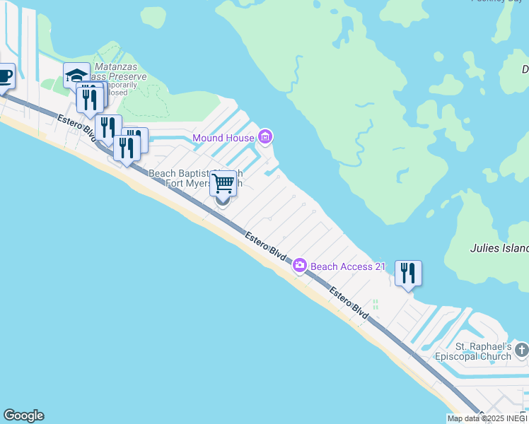 map of restaurants, bars, coffee shops, grocery stores, and more near 126 Anchorage Street in Fort Myers Beach