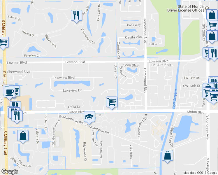 map of restaurants, bars, coffee shops, grocery stores, and more near 3065 Wedgewood Boulevard in Delray Beach