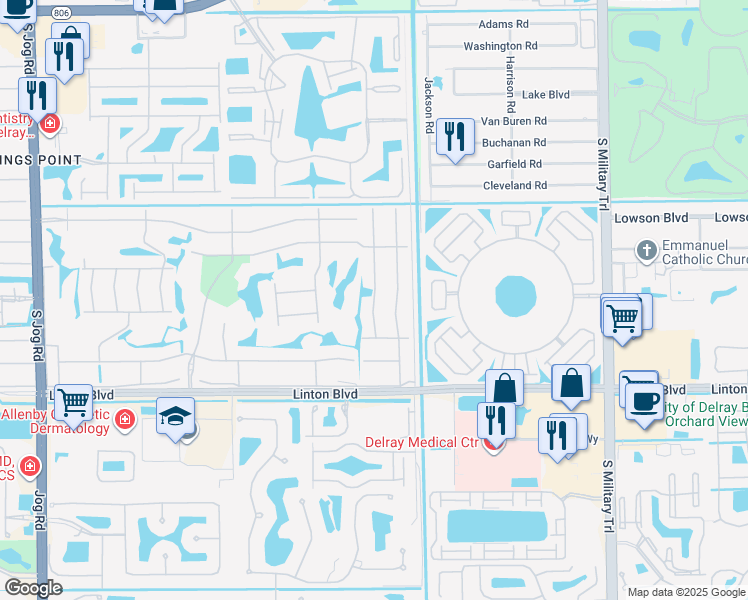 map of restaurants, bars, coffee shops, grocery stores, and more near 38 Burgundy Avenue in Delray Beach