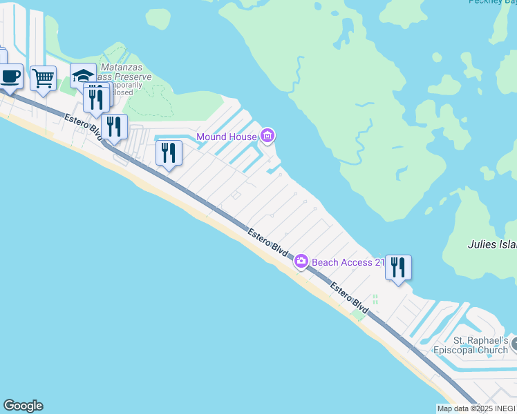 map of restaurants, bars, coffee shops, grocery stores, and more near 126 Anchorage Street in Fort Myers Beach