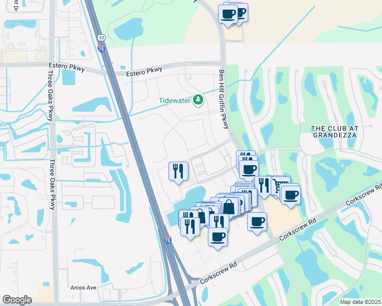 map of restaurants, bars, coffee shops, grocery stores, and more near 10645 Jackson Square Drive in Estero