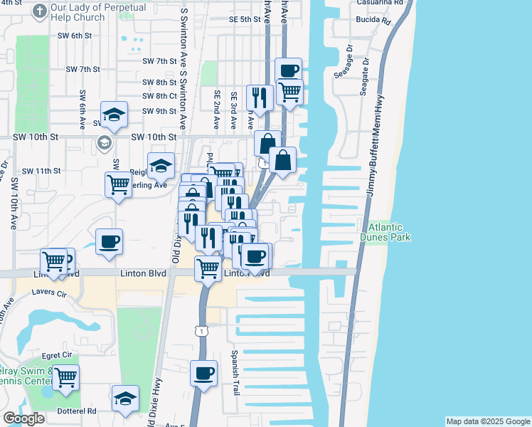 map of restaurants, bars, coffee shops, grocery stores, and more near in Delray Beach