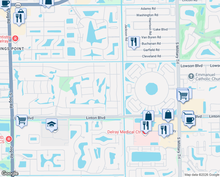 map of restaurants, bars, coffee shops, grocery stores, and more near 45 Burgundy I in Delray Beach
